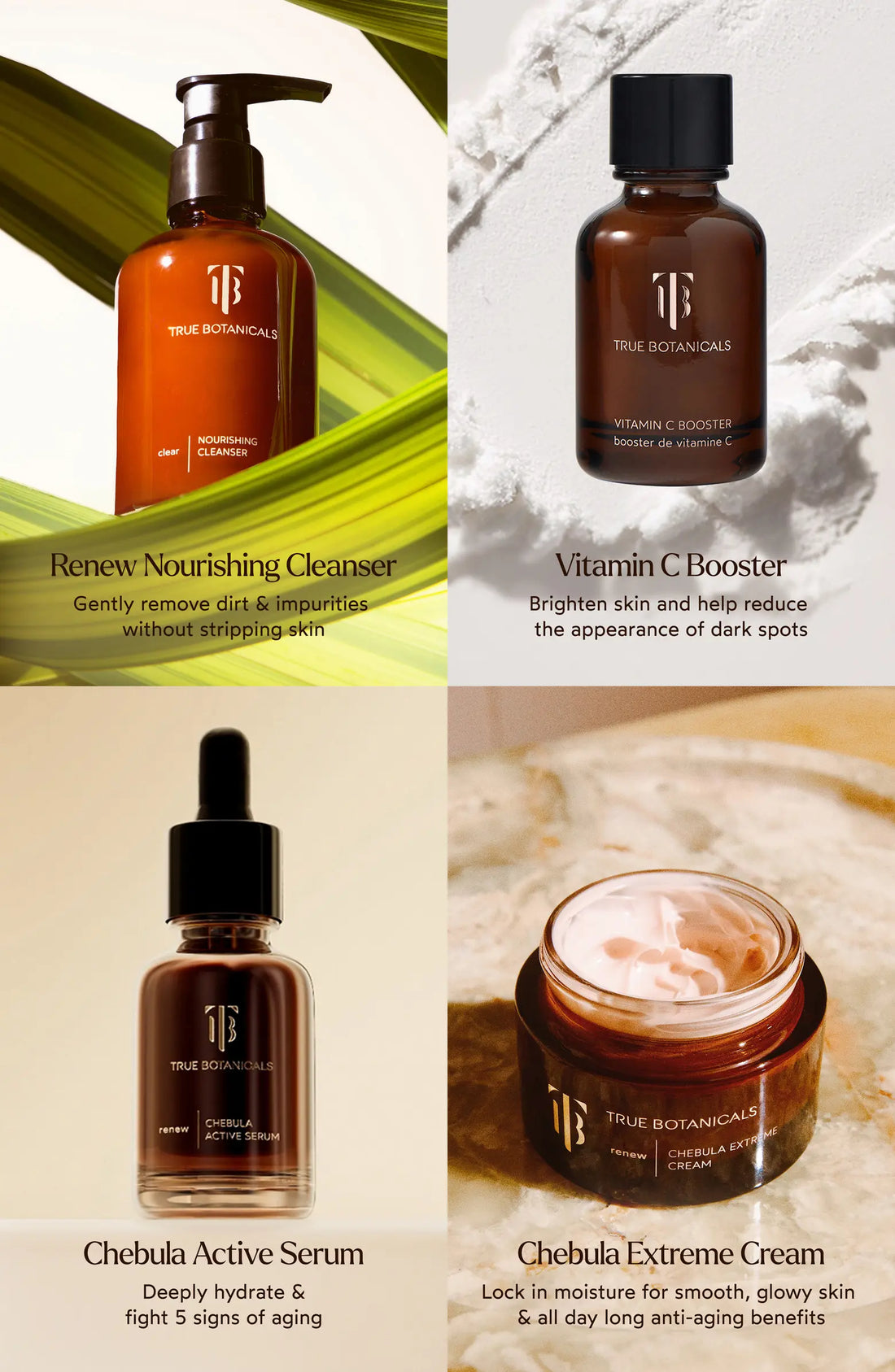 Tatcha True Botanicals-4 Piece Travel Collection Set (it Includes Chebula Active Serum 1.7 Oz/renew Nourishing Cleanser 1 Oz/ Chebula Extreme Cream 0.15 Oz/vitamin C Booster 0.07 Oz Travel Size)