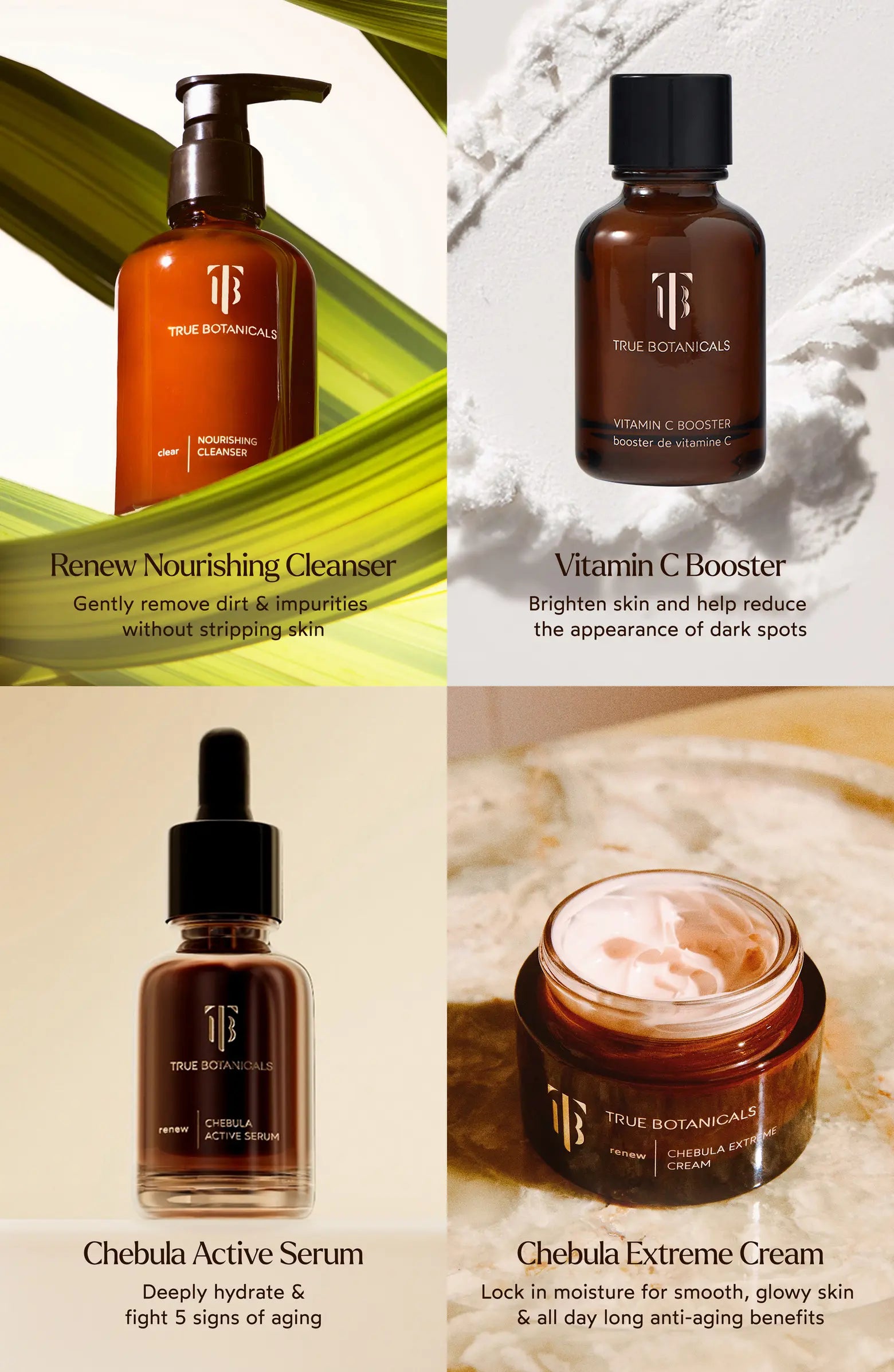 Tatcha True Botanicals-4 Piece Travel Collection Set (it Includes Chebula Active Serum 1.7 Oz/renew Nourishing Cleanser 1 Oz/ Chebula Extreme Cream 0.15 Oz/vitamin C Booster 0.07 Oz Travel Size)