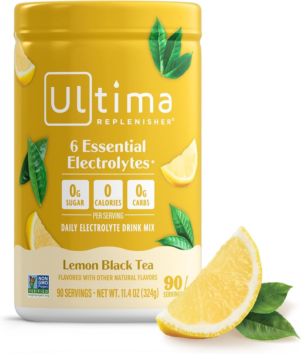 Ultima Replenisher Daily Electrolyte Powder - Lemon Black Tea, 90 Servings - Zero Sugar Hydration Powder with 6 Electrolytes and Minerals - Sugar Free, Plant Based & Keto Friendly Drink Mix