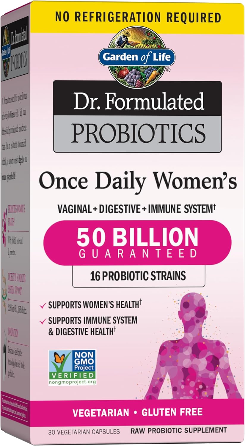 Garden of Life Once Daily Dr. Formulated Probiotics for Women 50 Billion CFU 16 Probiotic Strains with Organic Prebiotics for Digestive, Vaginal & Immune Health, Dairy Free, Shelf Stable 30 Capsules