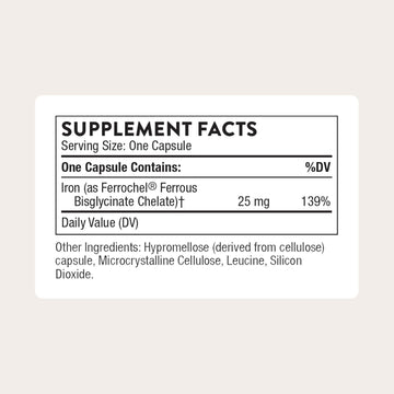 THORNE - Iron Bisglycinate - 25 mg Iron Supplement for Enhanced Absorption Without Gastrointestinal Side Effects* - NSF Certified for Sport - Gluten-Free - 60 Servings