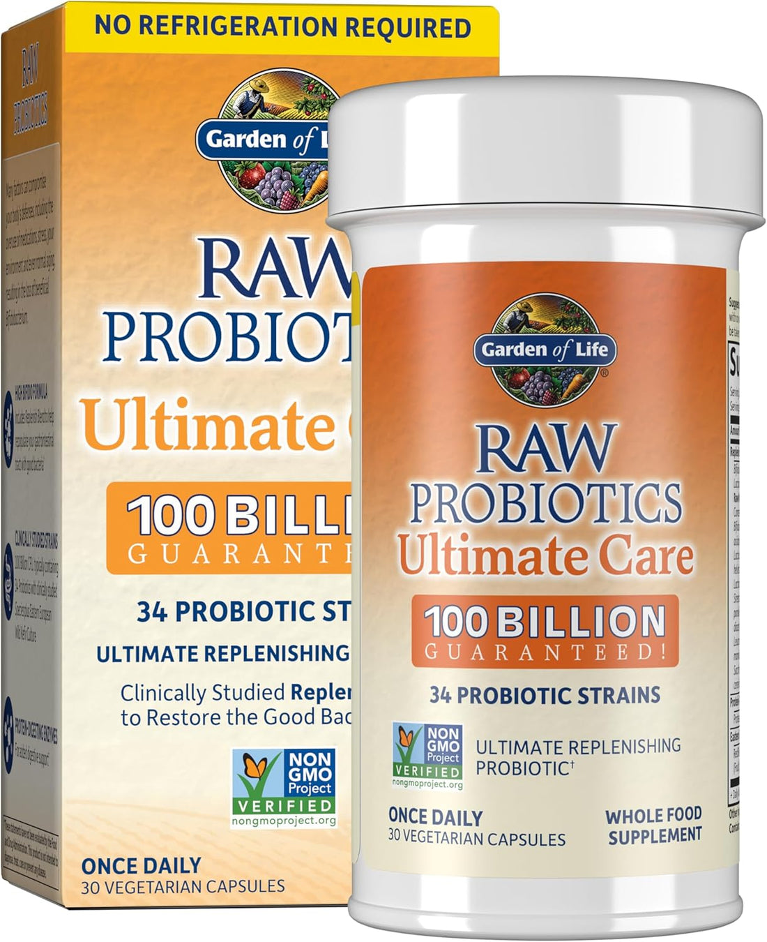 Garden of Life Raw Probiotics for Women and Men with Digestive Enzymes, 100 Billion CFU, Clinically Studied Strains, Shelf Stable, 30 Capsules