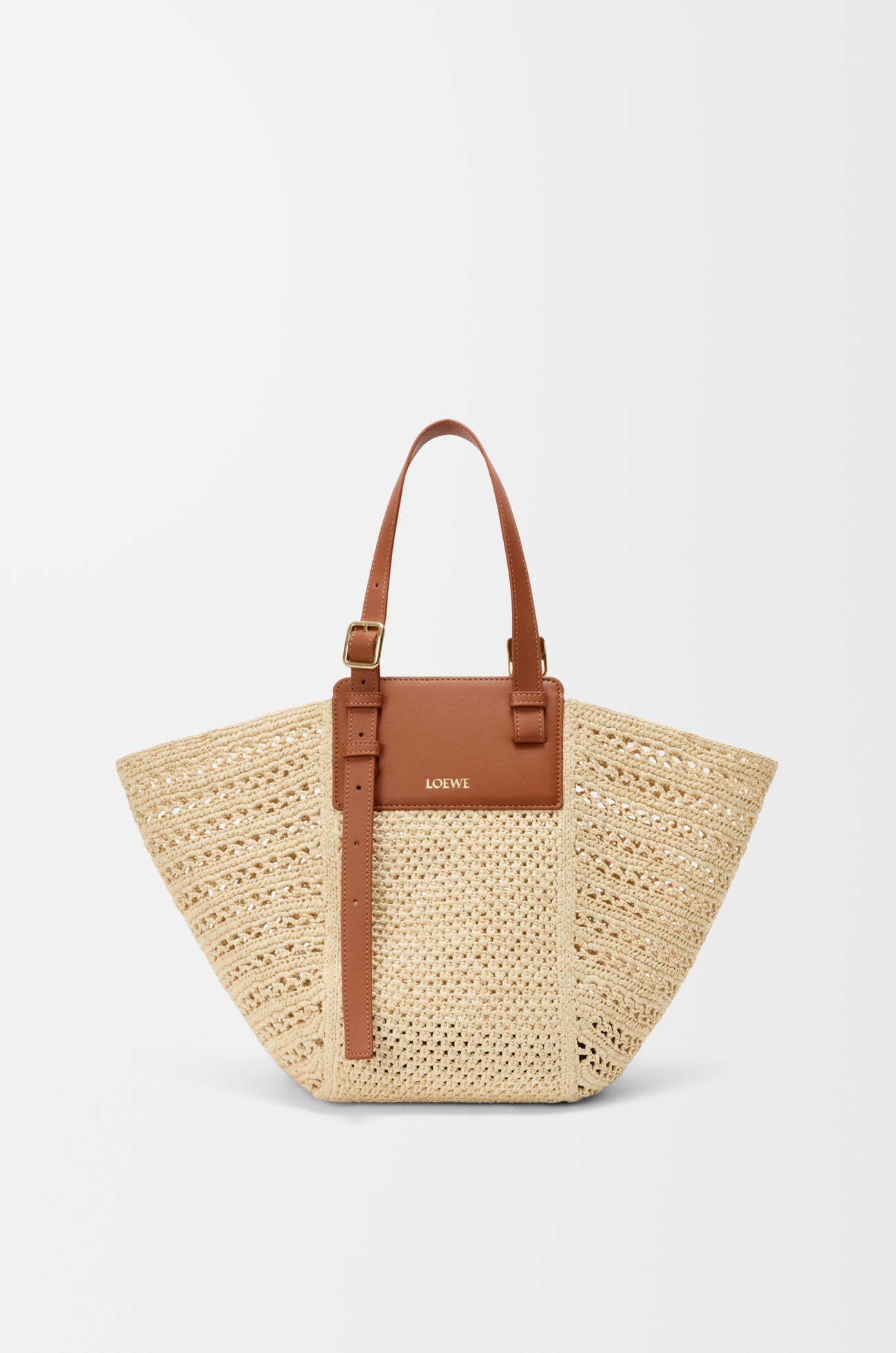 Loewe Medium Hammock Cabas in Raffia and Calfskin — Natural/Tan