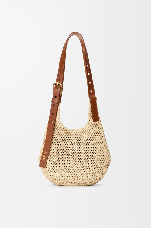 Loewe Small Punch Hole Hobo in Raffia and Calfskin — Natural/Tan