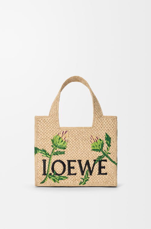 Loewe Small LOEWE Font Tote in Raffia — Beige/Multicolour