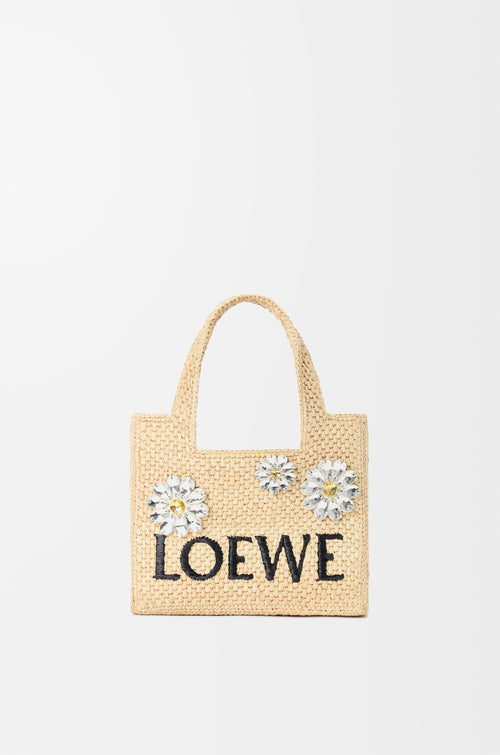 Loewe Mini LOEWE Font Tote in Raffia — Khaki/Natural