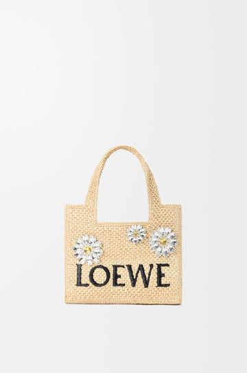 Loewe Mini LOEWE Font Tote in Raffia — Khaki/Natural