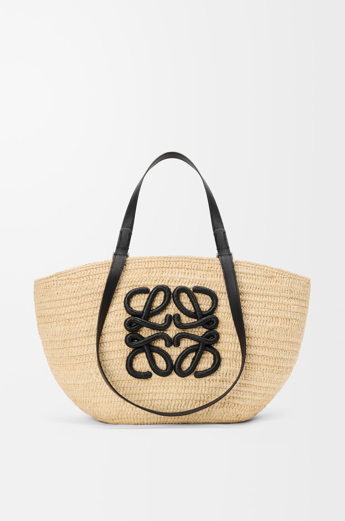 Loewe Medium Eclipse Basket in Raffia and Calfskin — Khaki/Natural