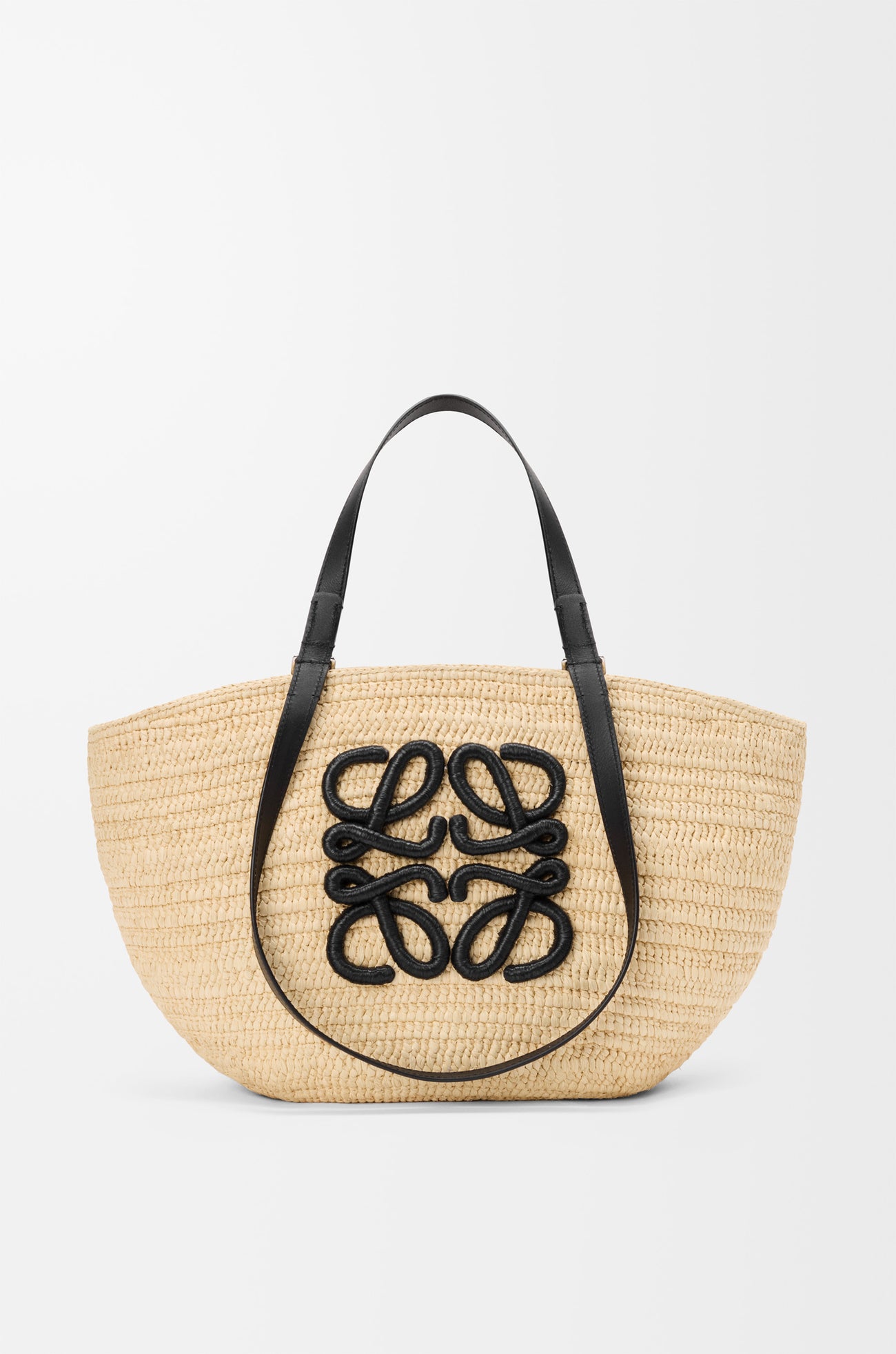 Loewe Medium Eclipse Basket in Raffia and Calfskin — Khaki/Natural