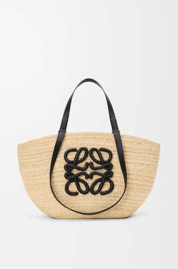 Loewe Medium Eclipse Basket in Raffia and Calfskin — Khaki/Natural