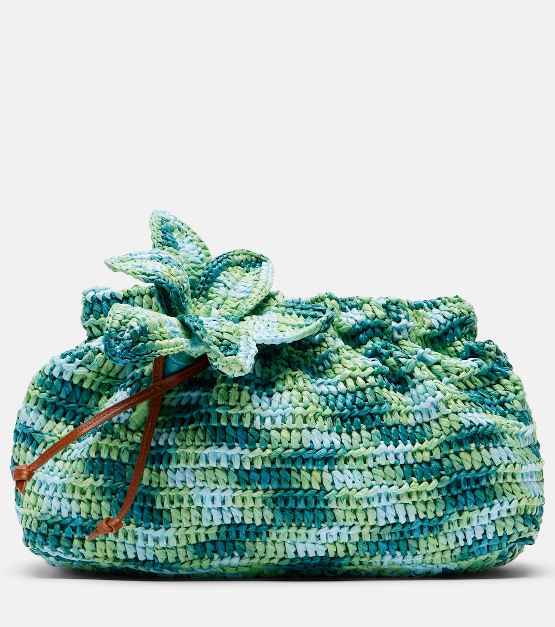 Aquazzura Calypso Floral-Appliqué Raffia Clutch - Green