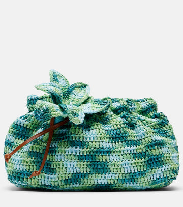 Aquazzura Calypso Floral-Appliqué Raffia Clutch - Green