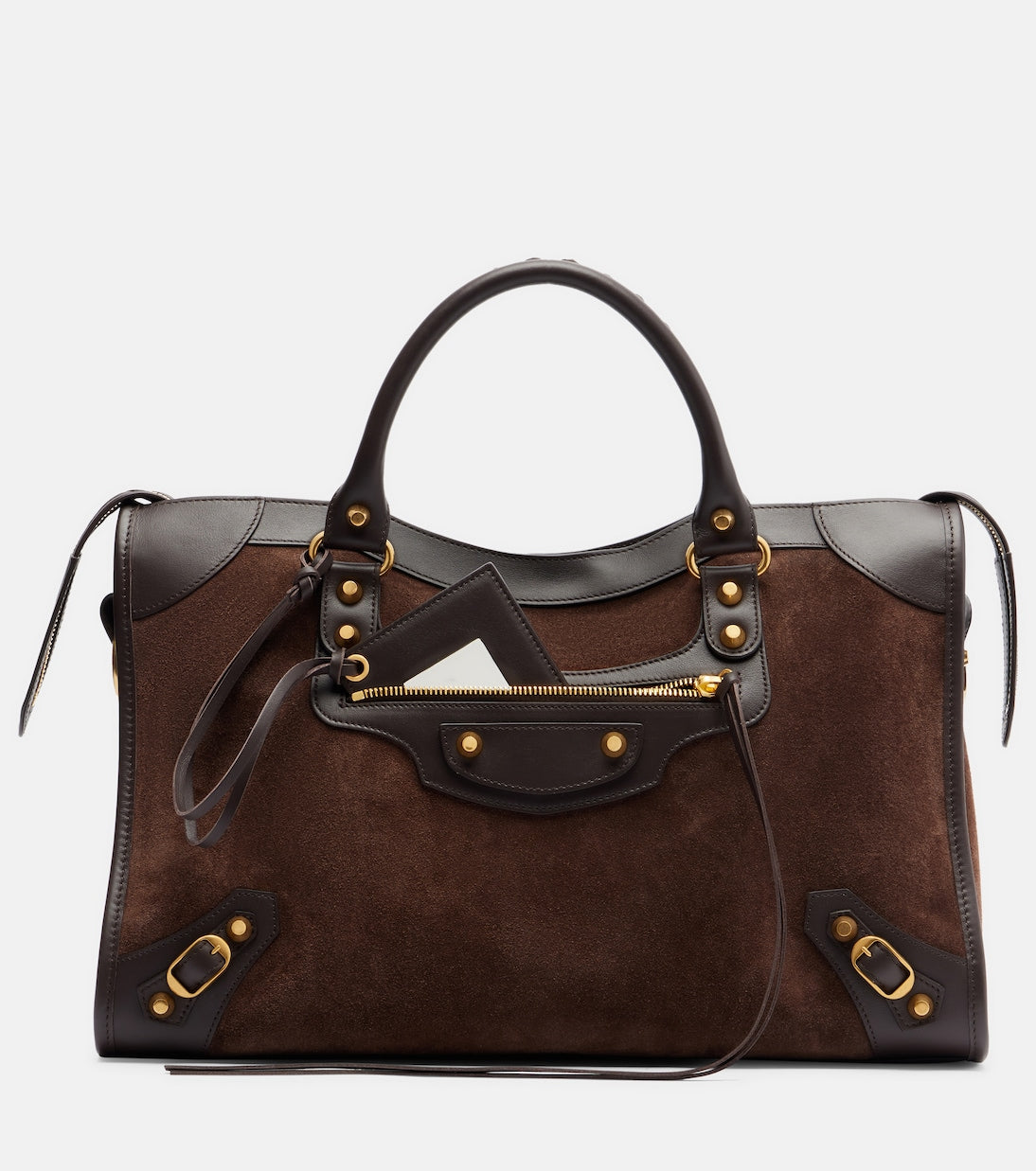 Balenciaga Le City Medium Leather-Trimmed Suede Tote Bag - Brown