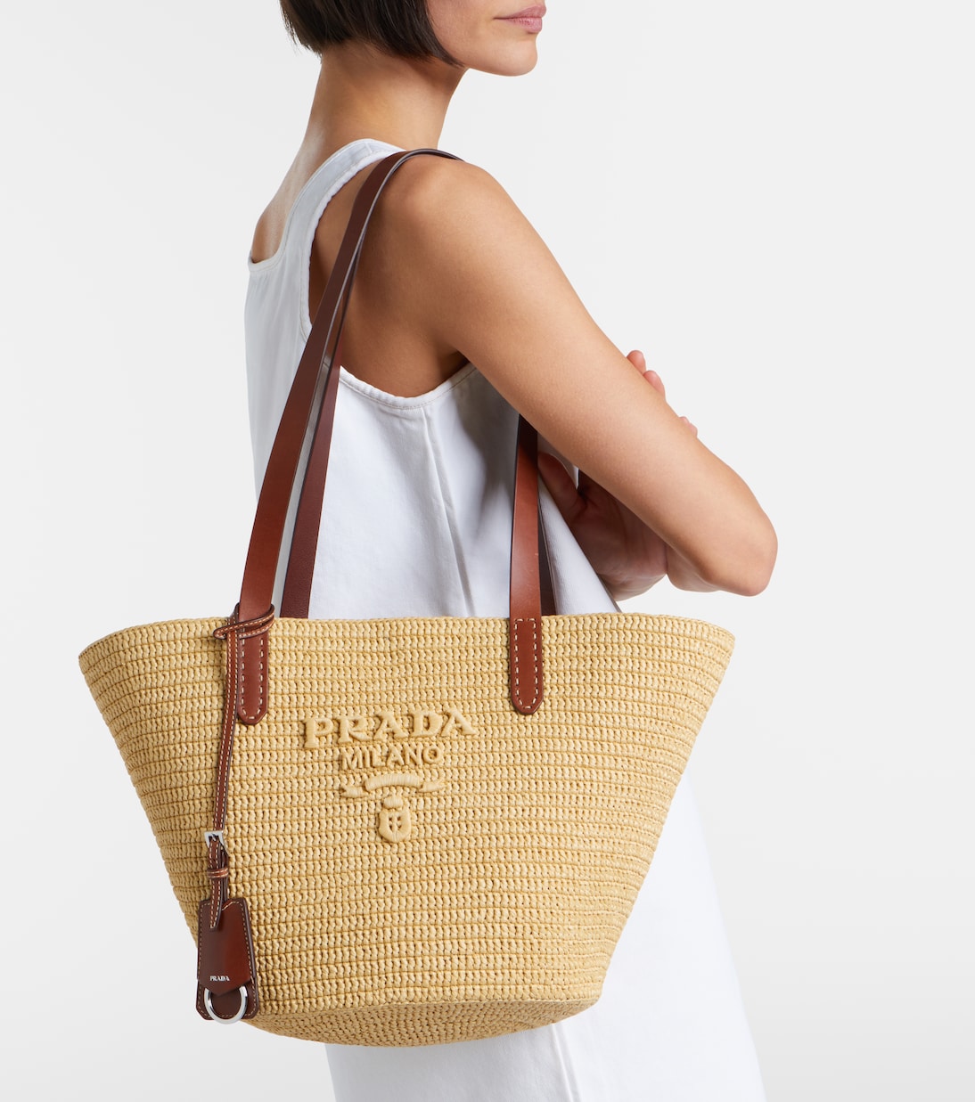 Prada Medium Raffia Effect Crochet Tote Bag