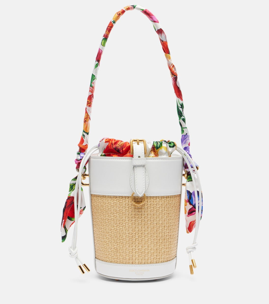 Dolce & Gabbana Secchiello Small Raffia Bucket Bag - White