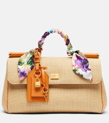Dolce & Gabbana Sicily Small Raffia Top-Handle Bag - Beige