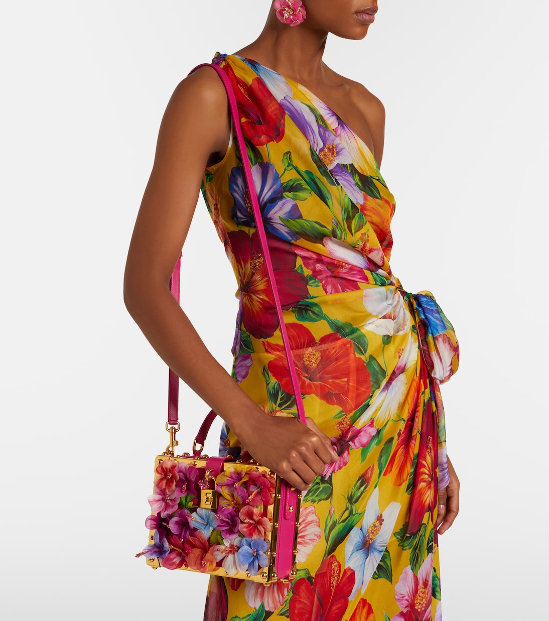 Dolce Gabbana Dolce Box Floral Applique Top Handle Bag