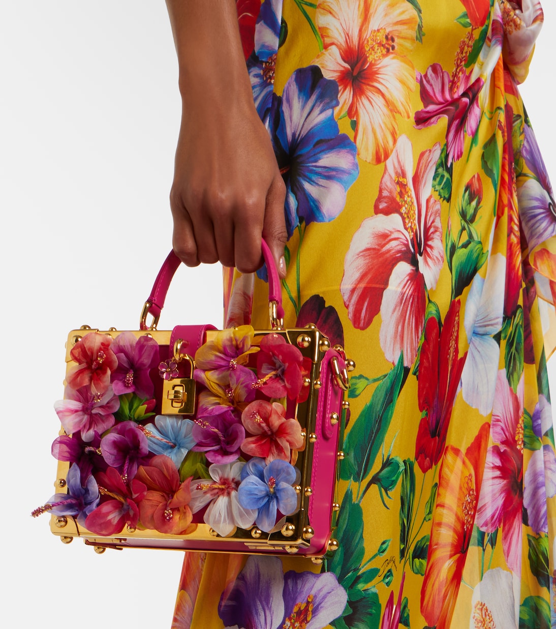 Dolce Gabbana Dolce Box Floral Applique Top Handle Bag
