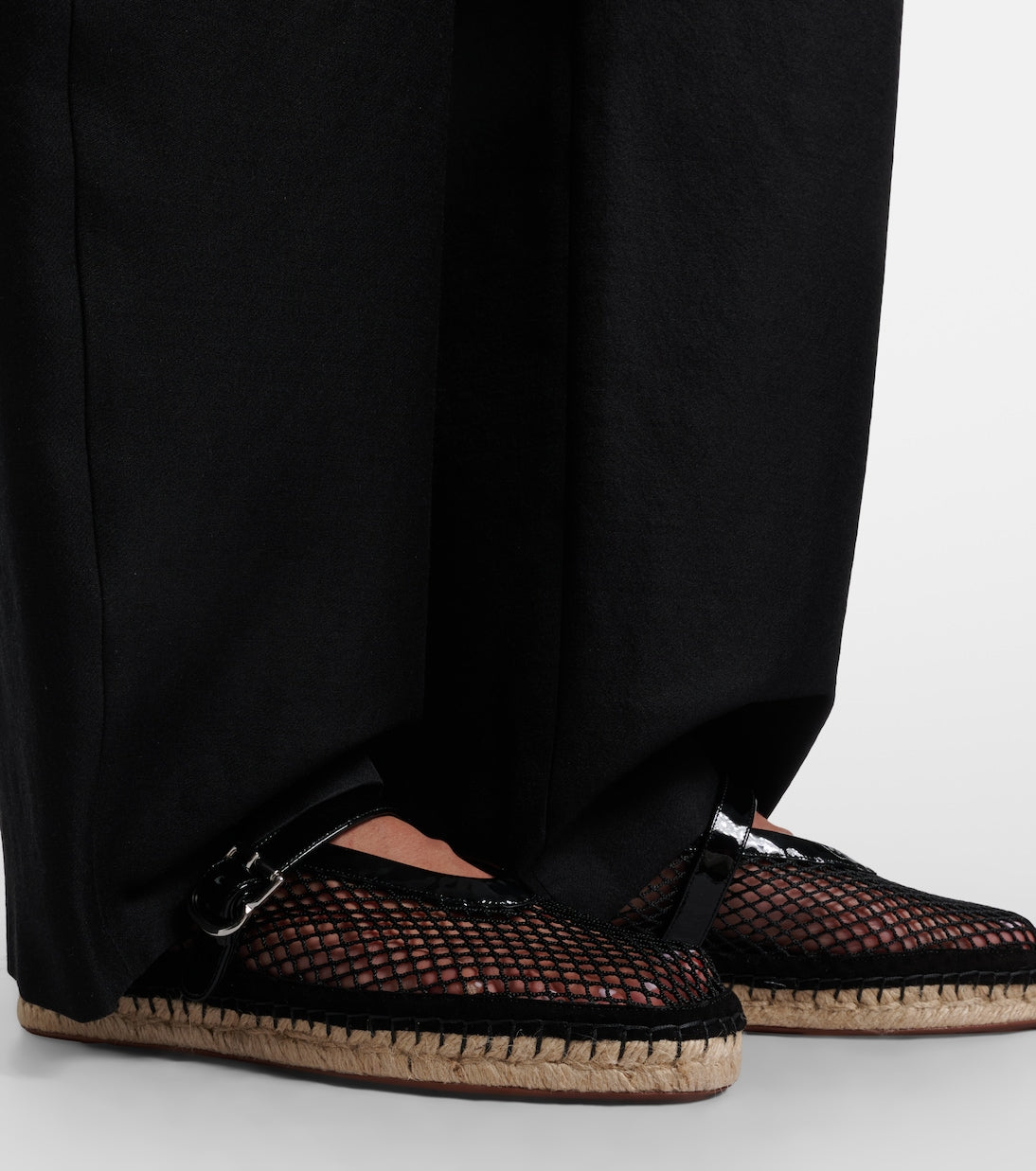 Alaia Fishnet Leather Trimmed Espadrilles
