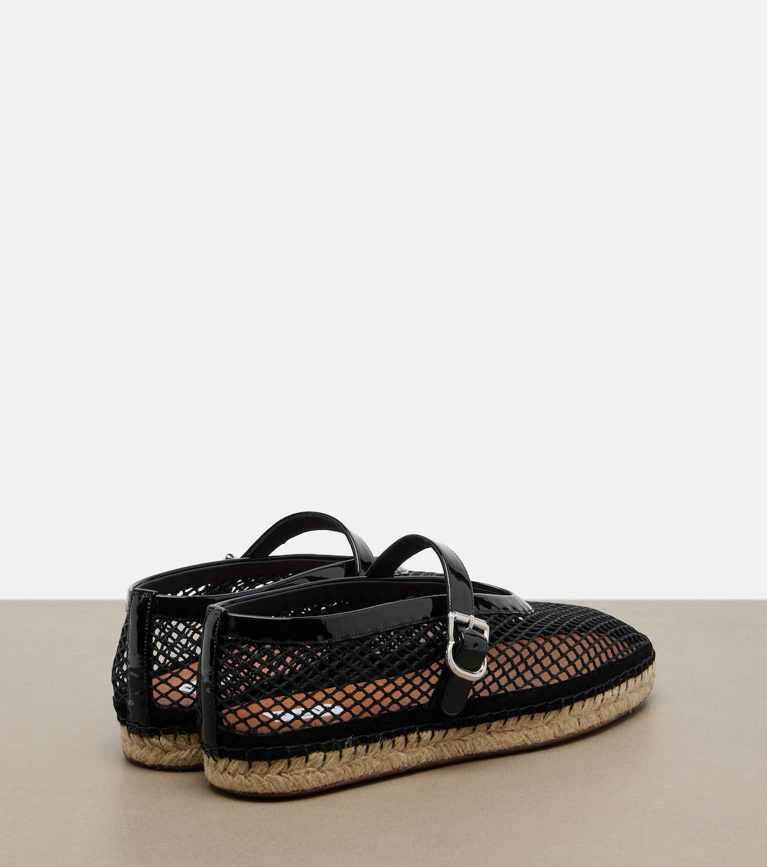 Alaia Fishnet Leather Trimmed Espadrilles