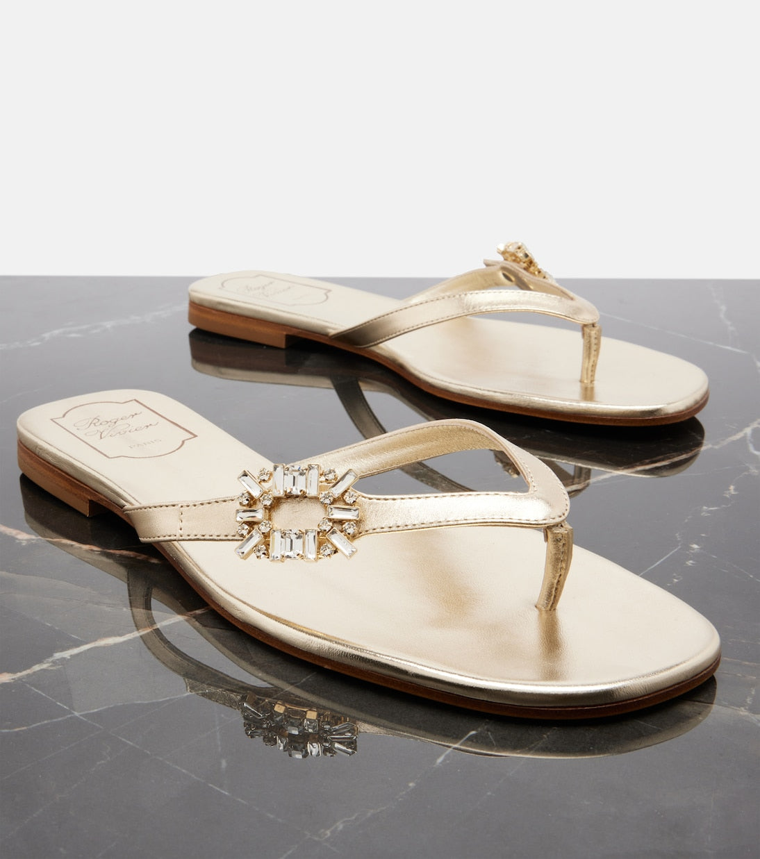 Roger Vivier Embellished Metallic Leather Thong Sandals