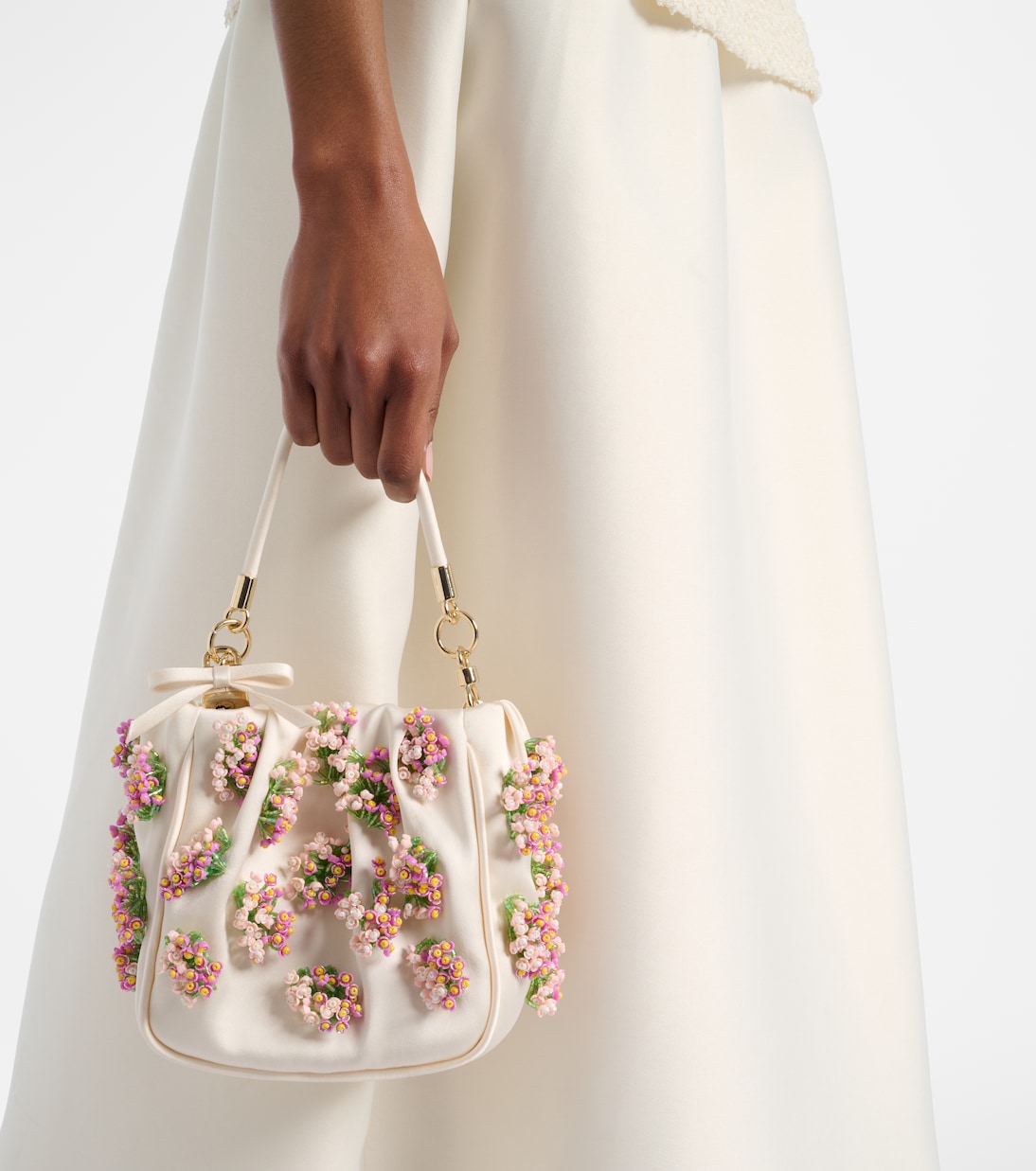 Self Portrait Beaded Floral Satin Tote Bag