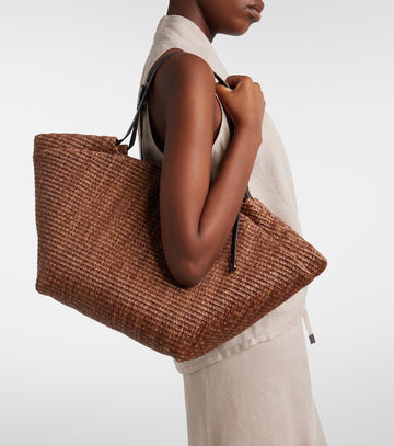 Brunello Cucinelli Large Leather Trimmed Raffia Tote Bag