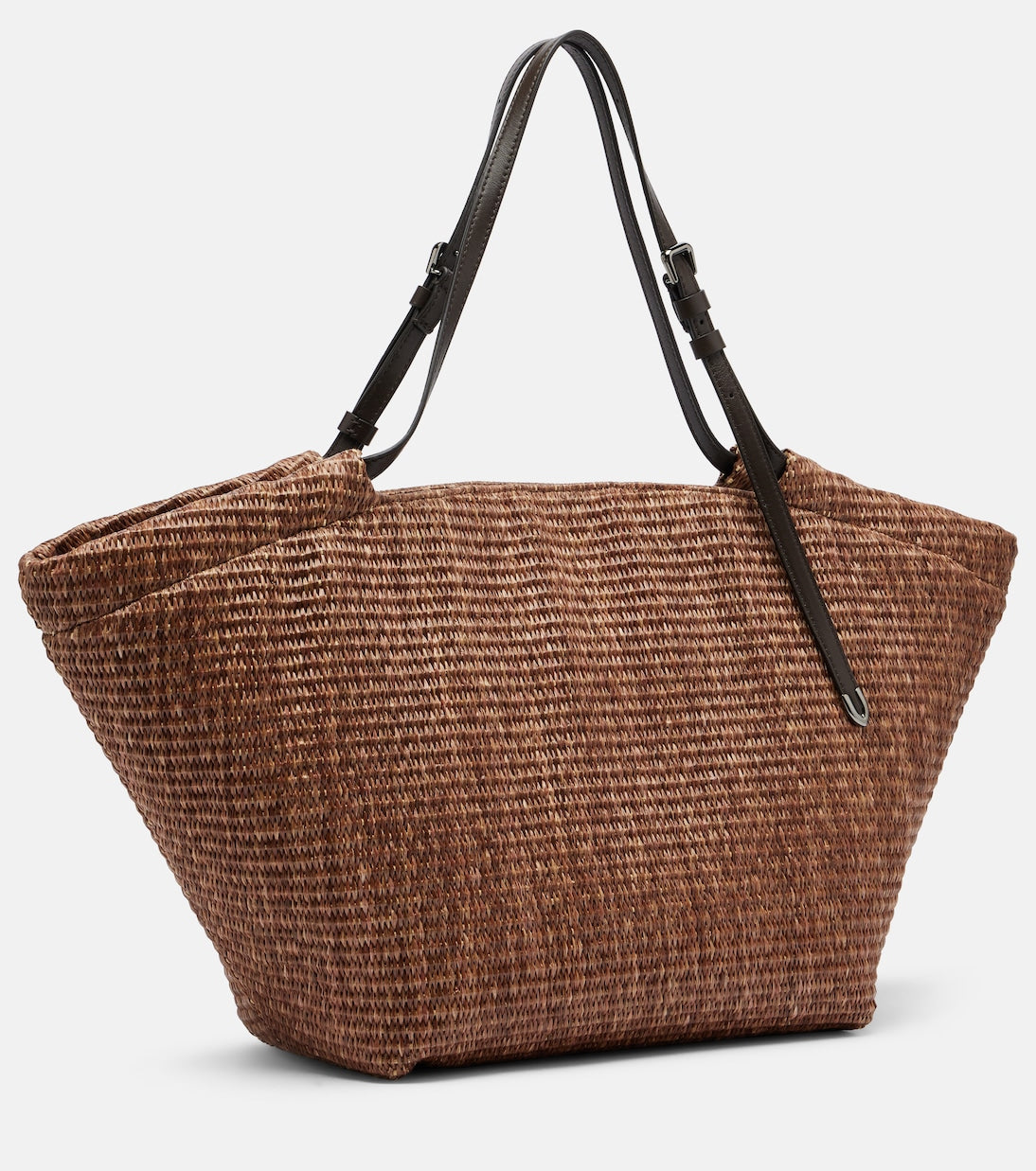 Brunello Cucinelli Large Leather Trimmed Raffia Tote Bag
