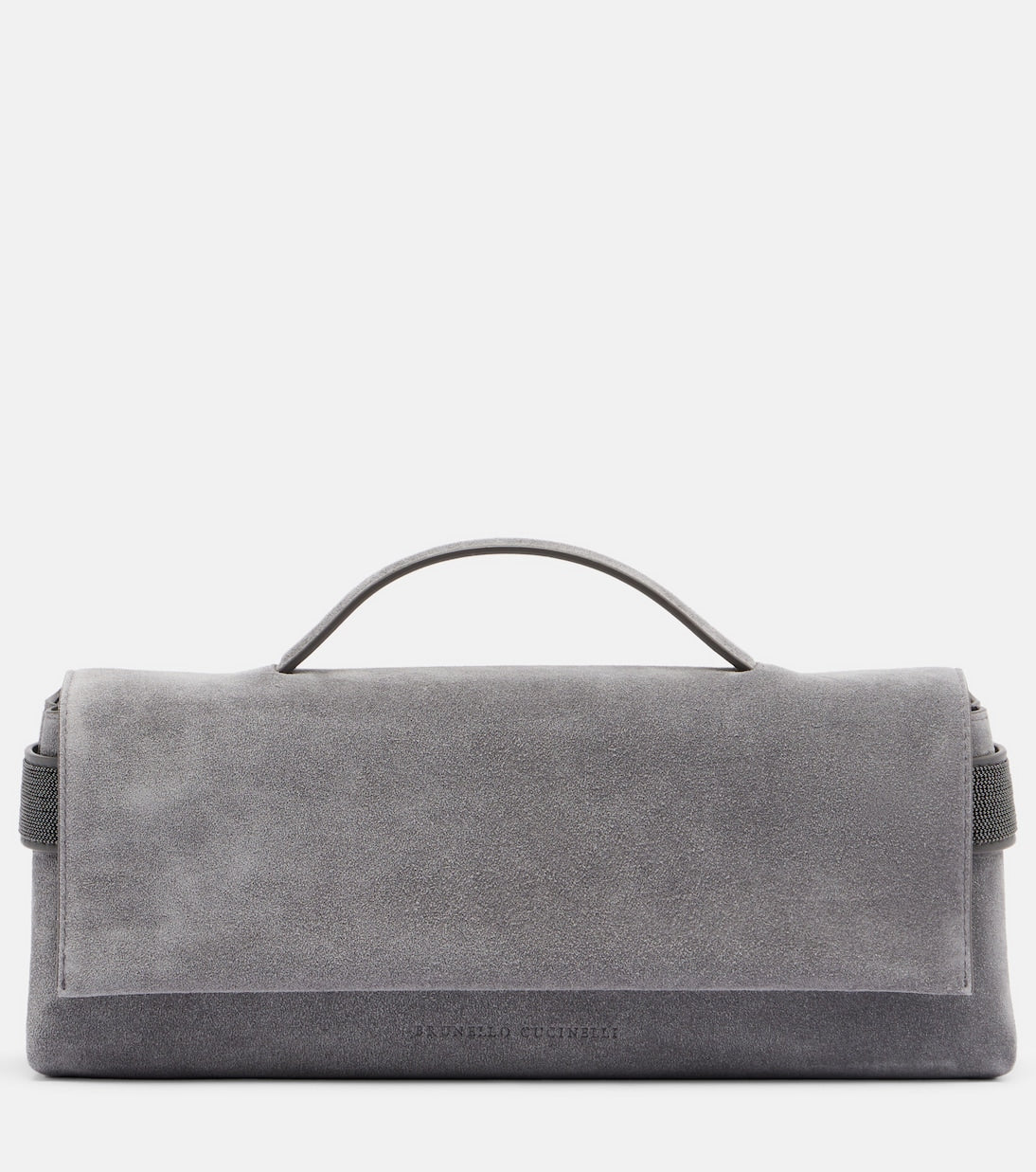 Brunello Cucinelli Monili Small Embellished Suede Top-Handle Bag - Grey