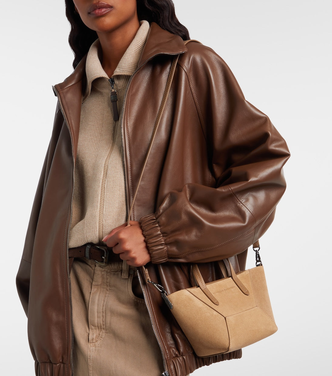 Brunello Cucinelli Duo Medium Suede Top Handle Bag