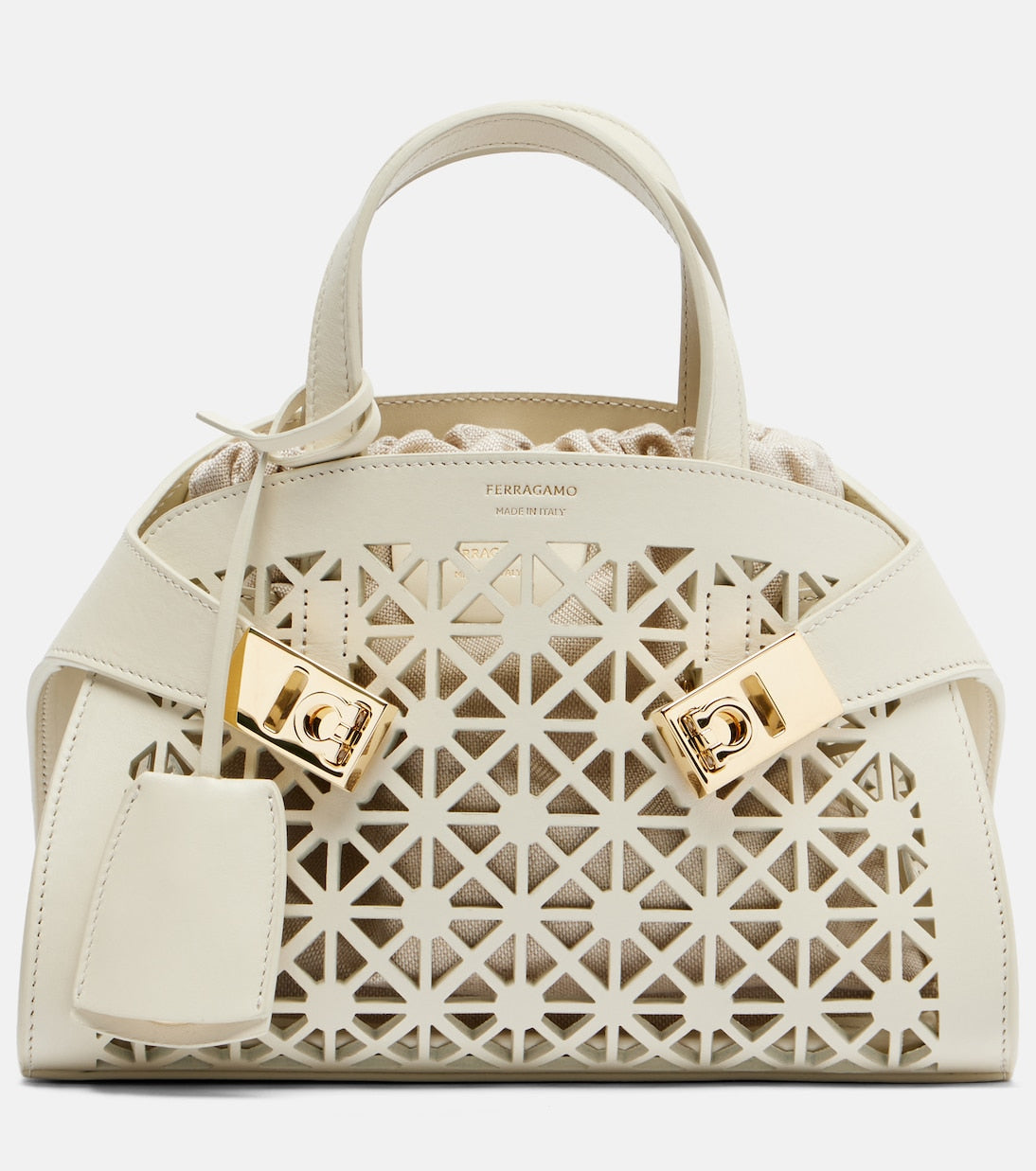 Ferragamo Hug Mini Laser-Cut Leather Top-Handle Bag - White