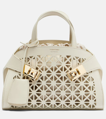 Ferragamo Hug Mini Laser-Cut Leather Top-Handle Bag - White