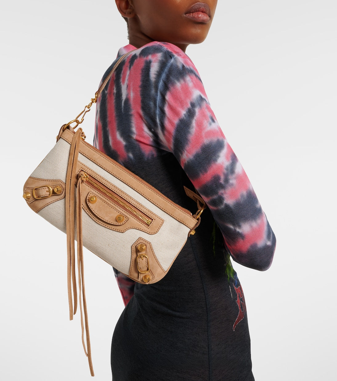 Balenciaga Le City Mini Canvas And Suede Shoulder Bag