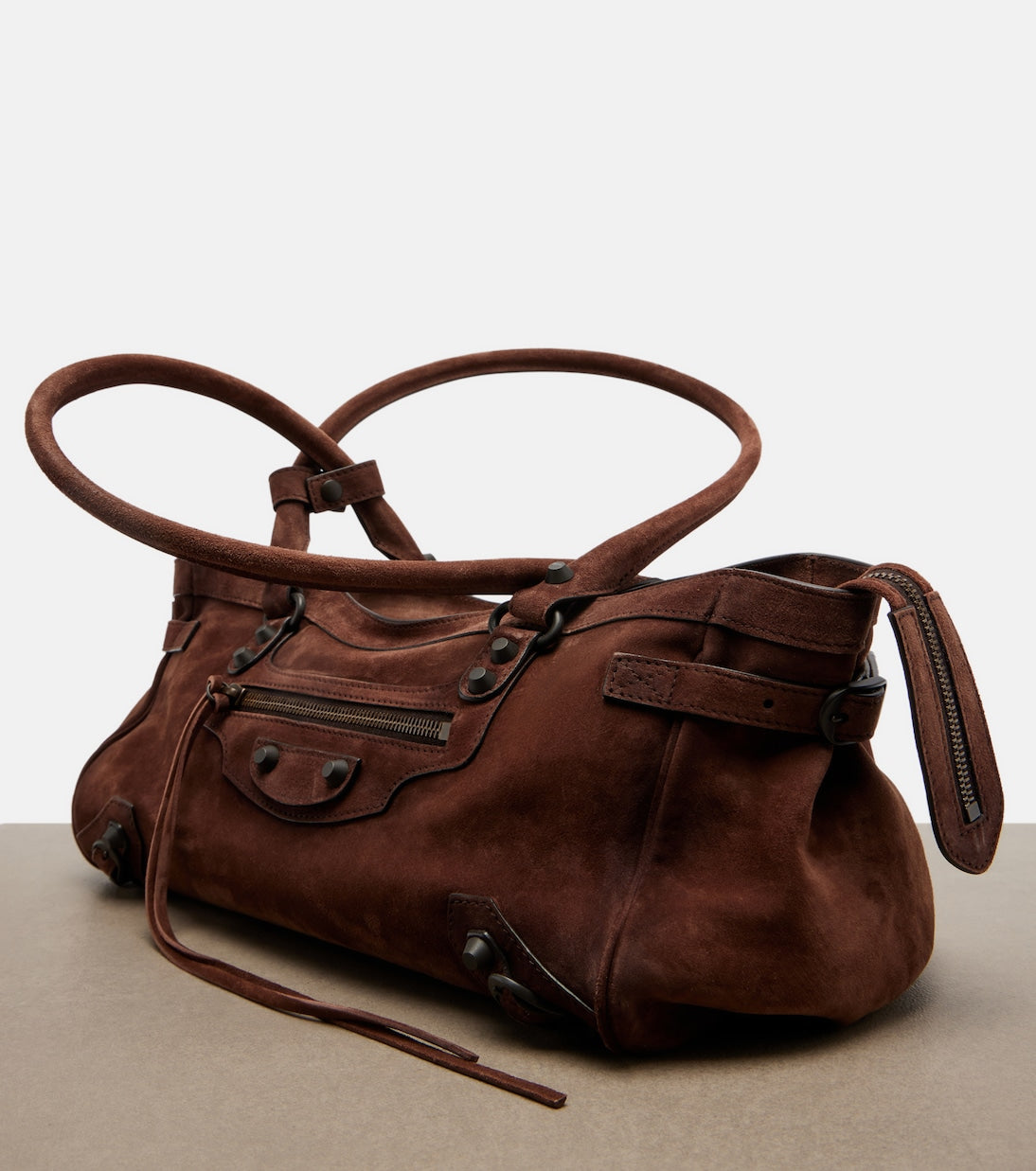 Balenciaga Le City East West Small Suede Shoulder Bag