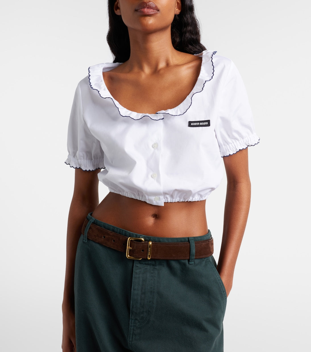 Miu Miu Scalloped Cotton Poplin Crop Top