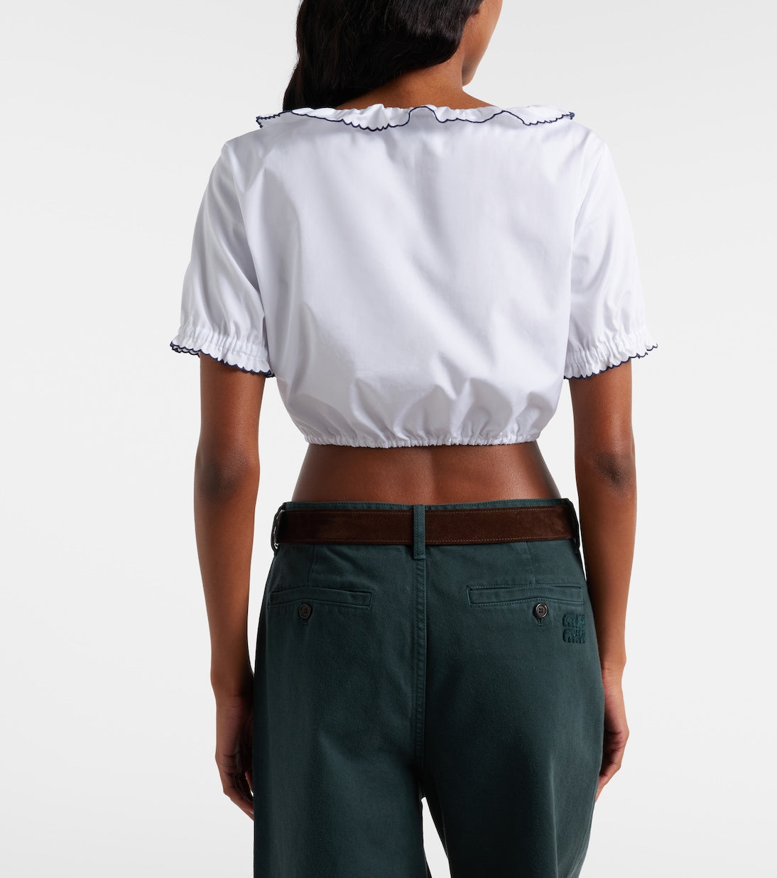 Miu Miu Scalloped Cotton Poplin Crop Top