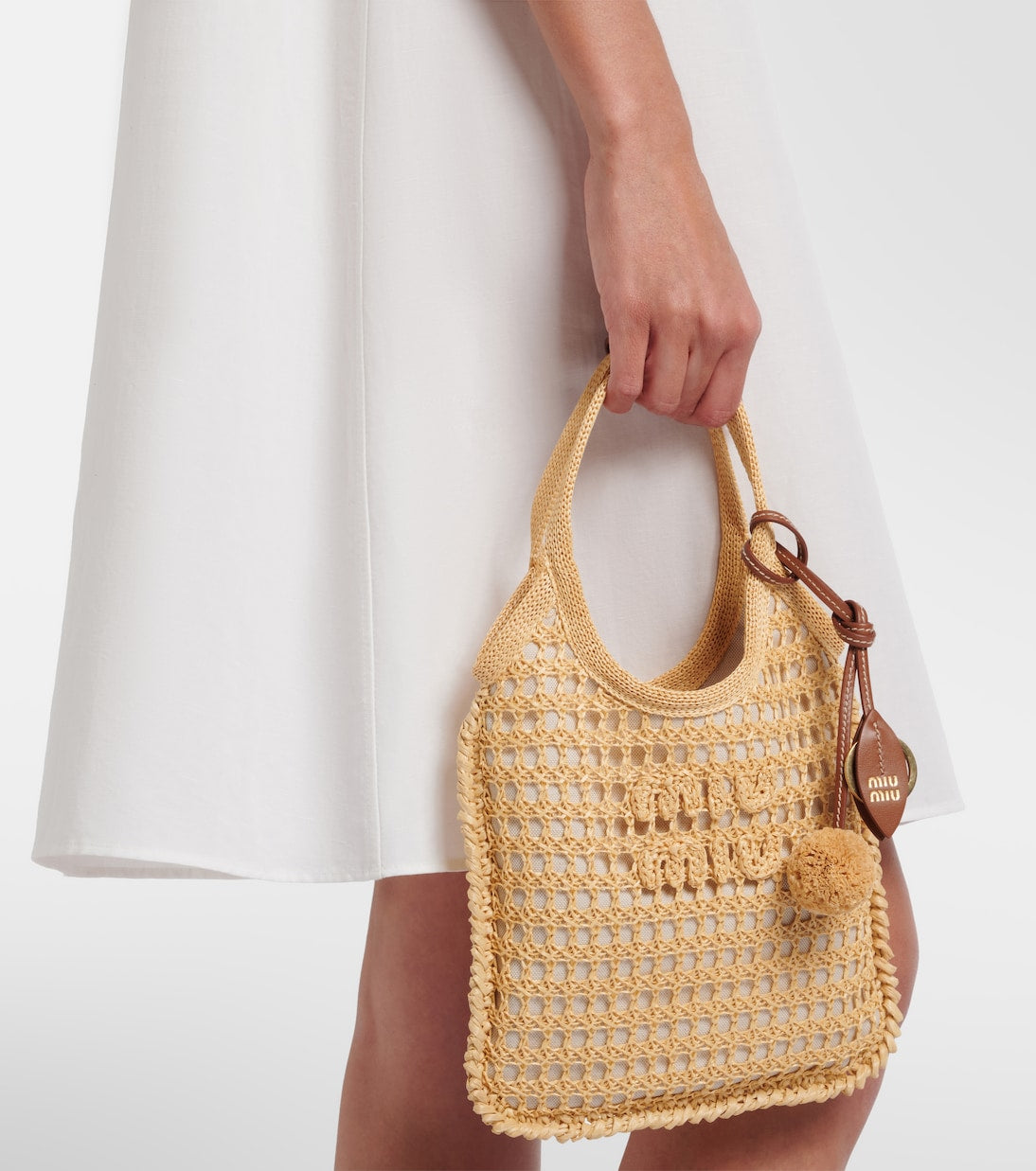 Miu Miu Ivy Crochet Raffia Shoulder Bag