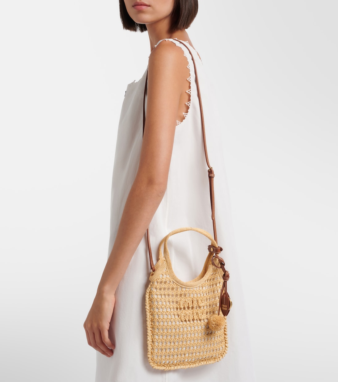 Miu Miu Ivy Crochet Raffia Shoulder Bag