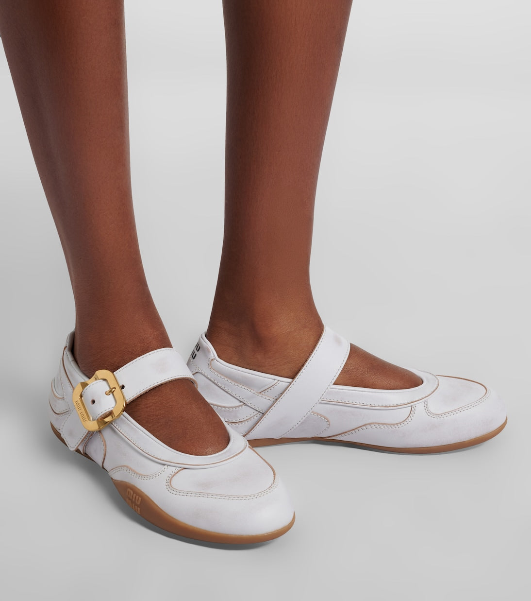 Miu Miu Gymnasium Leather Mary Jane Flats