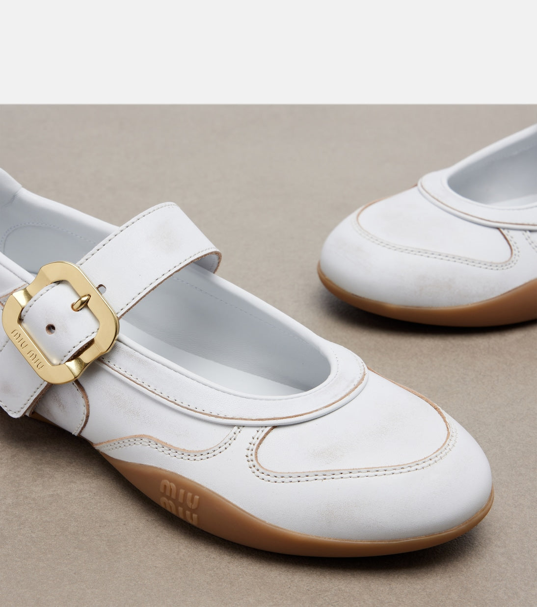 Miu Miu Gymnasium Leather Mary Jane Flats