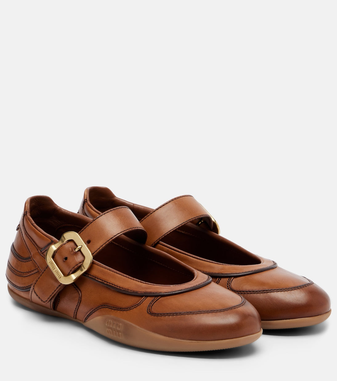 Miu Miu Gymnasium Leather Mary Jane Flats