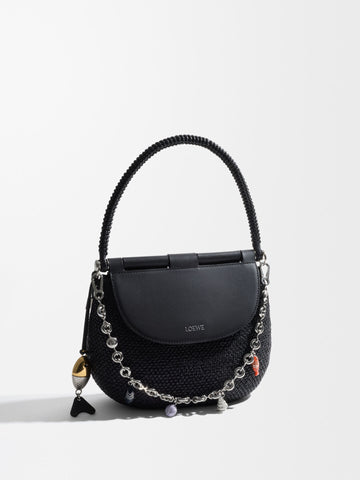 Loewe Medium Pescador Bag in Raffia and Calfskin — Black
