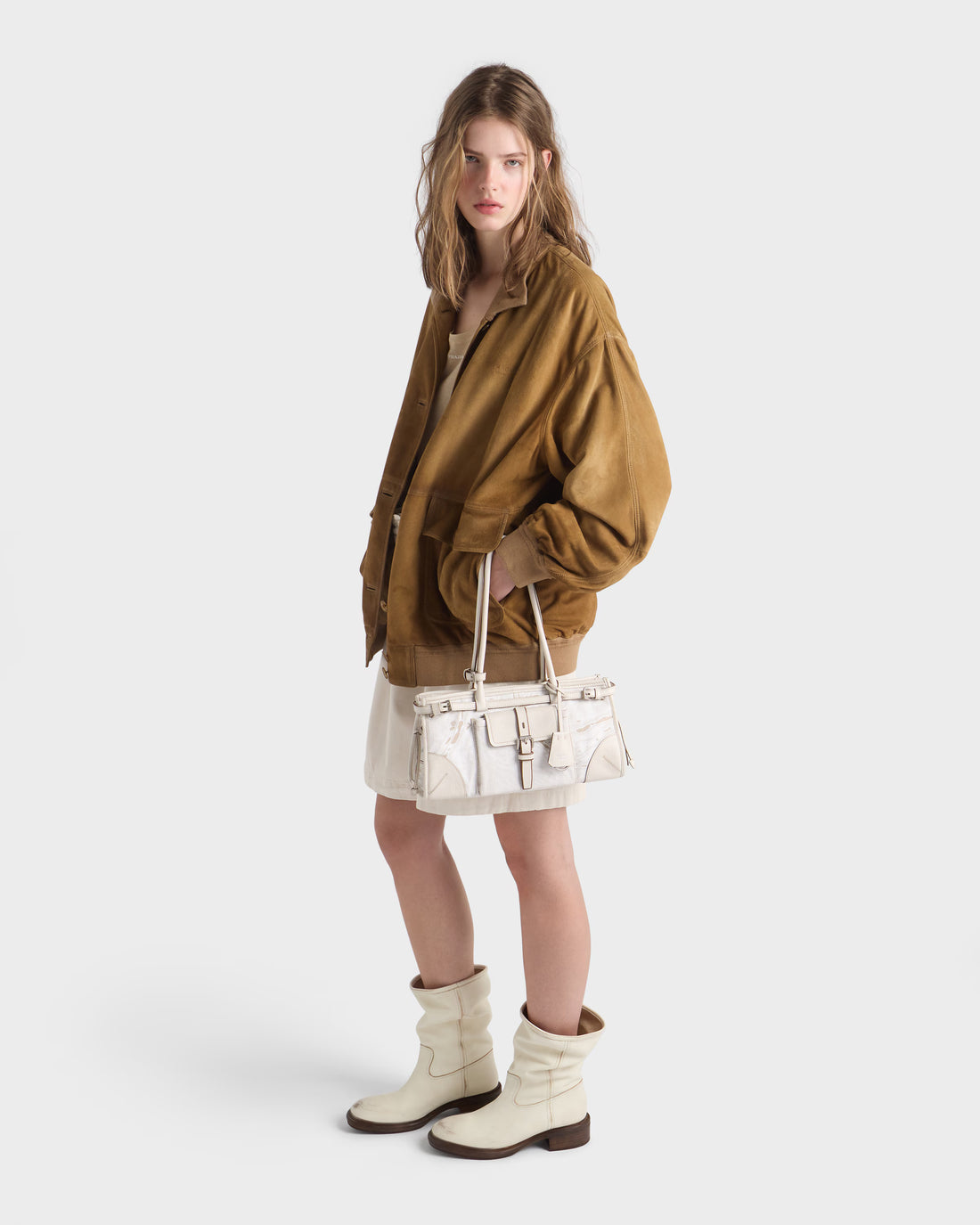 Prada Bonnie medium printed linen and leather handbag