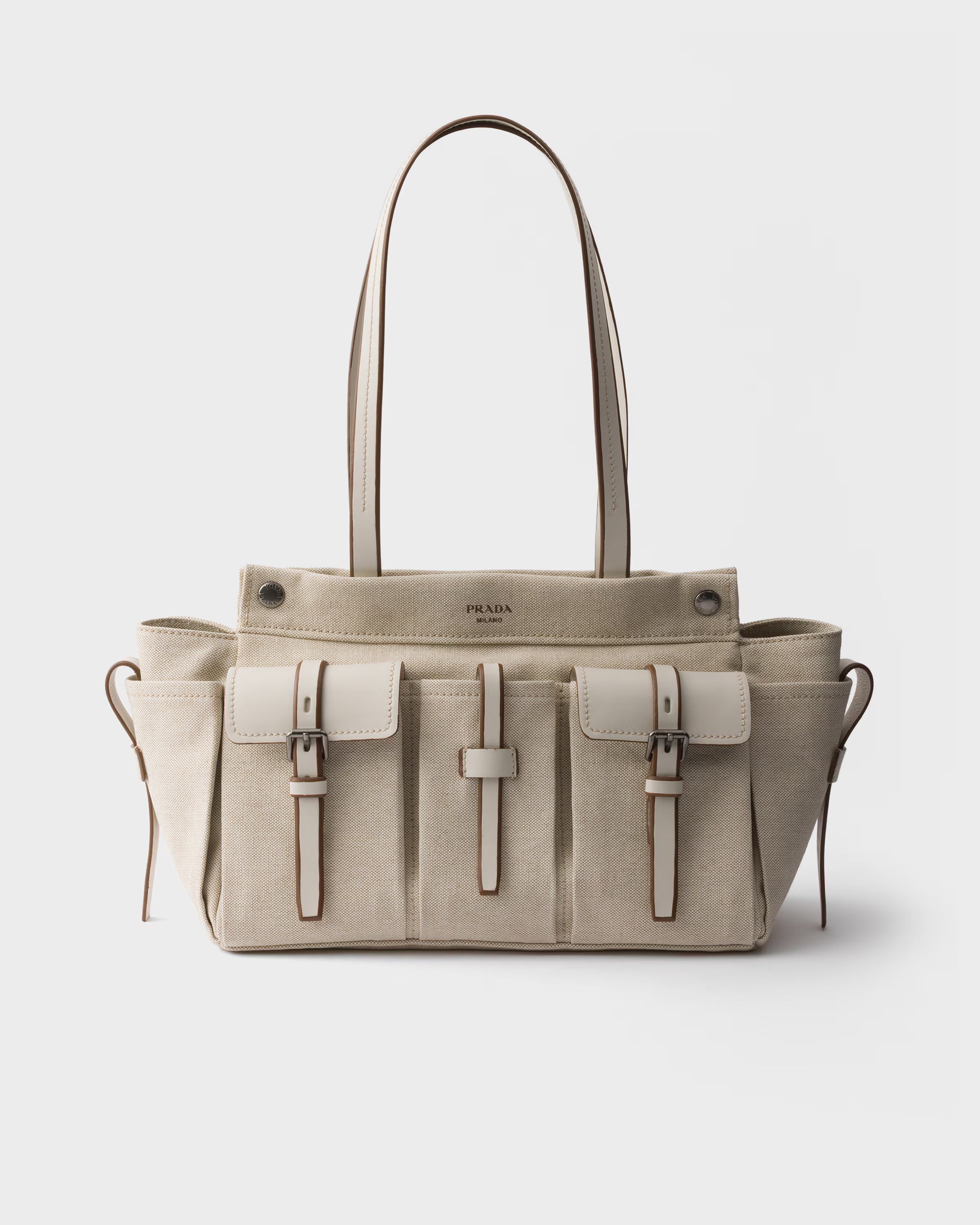 Prada Route large canvas and leather tote bag
