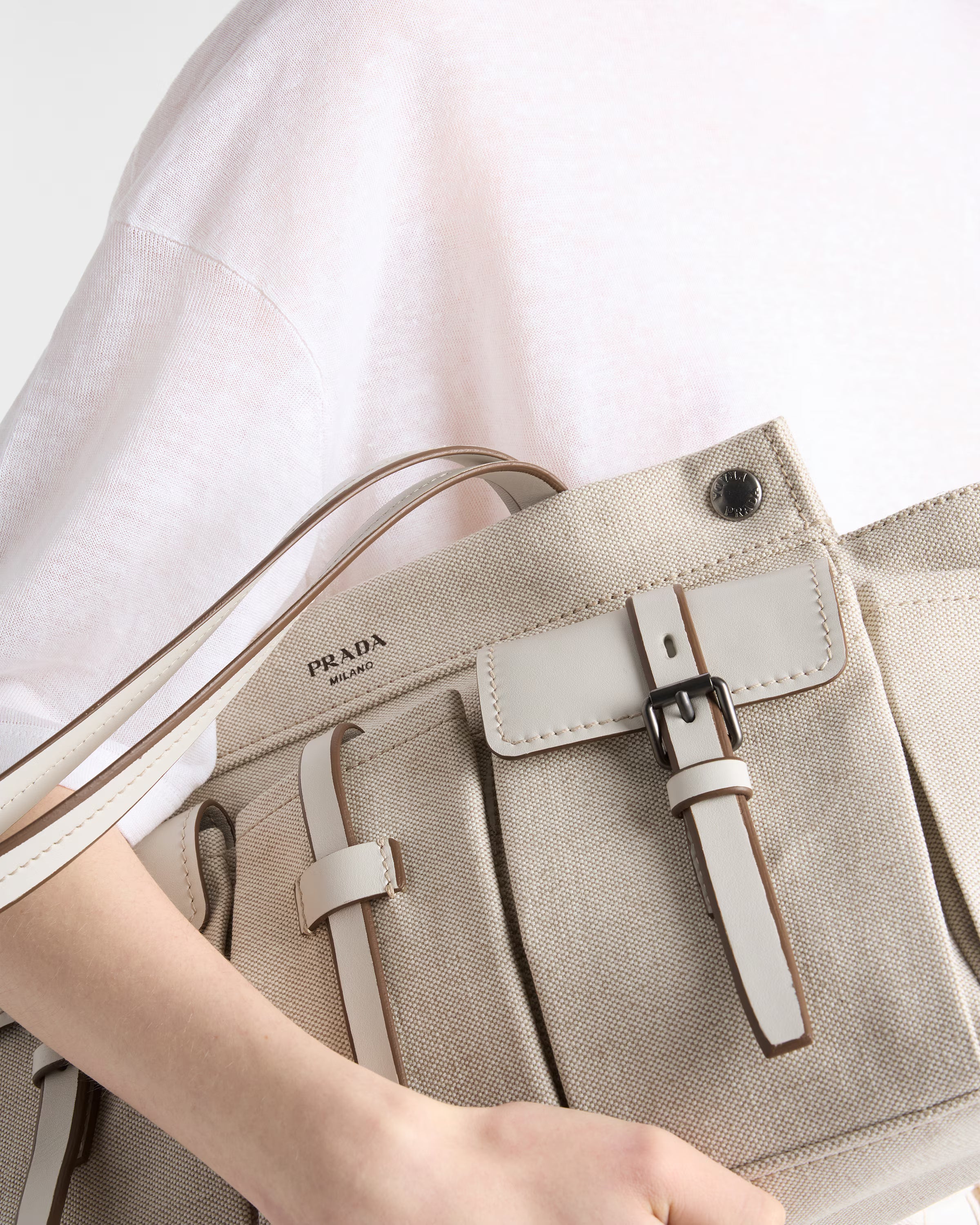 Prada Route large canvas and leather tote bag