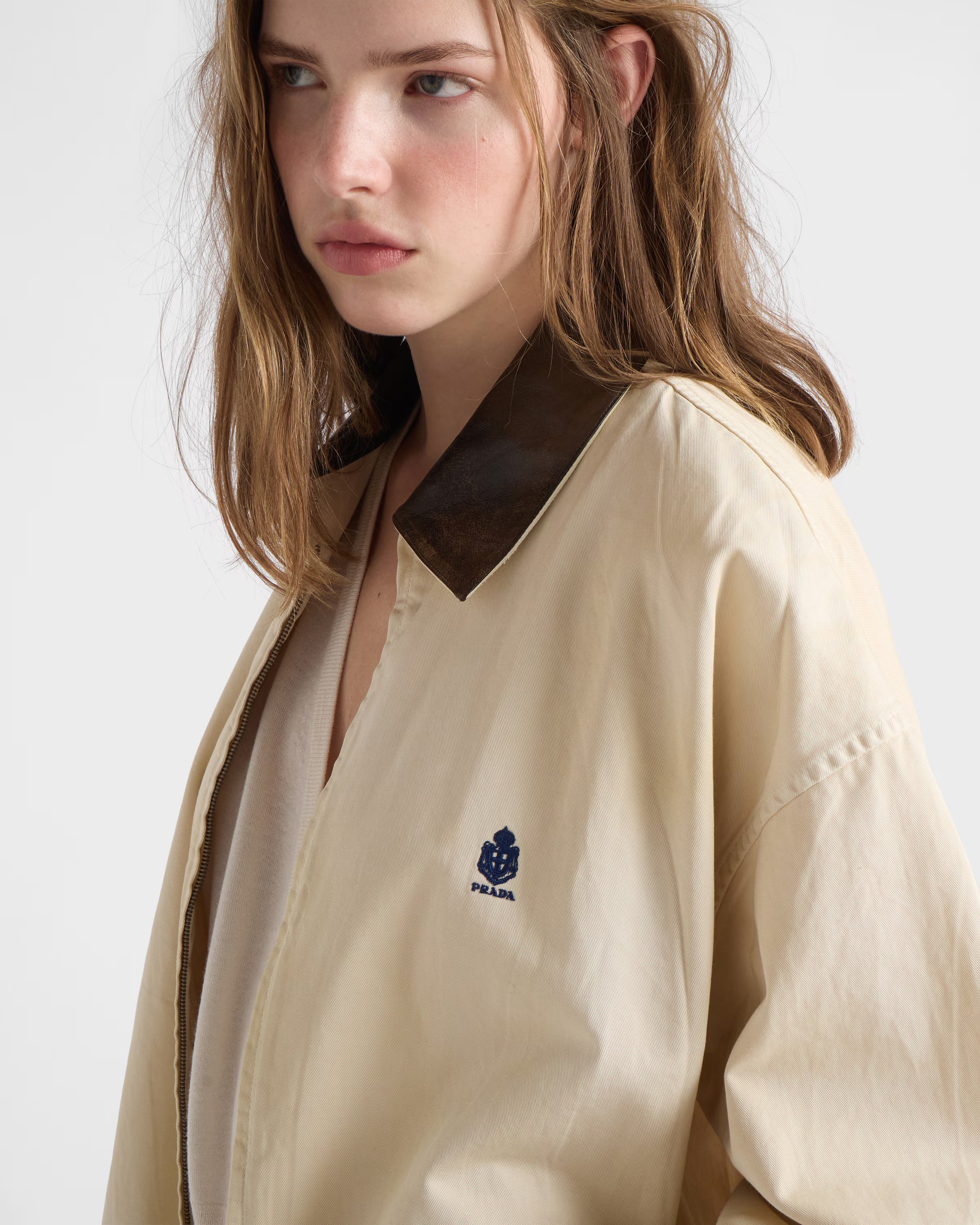 Embroidered garment-dyed old gabardine blouson jacket