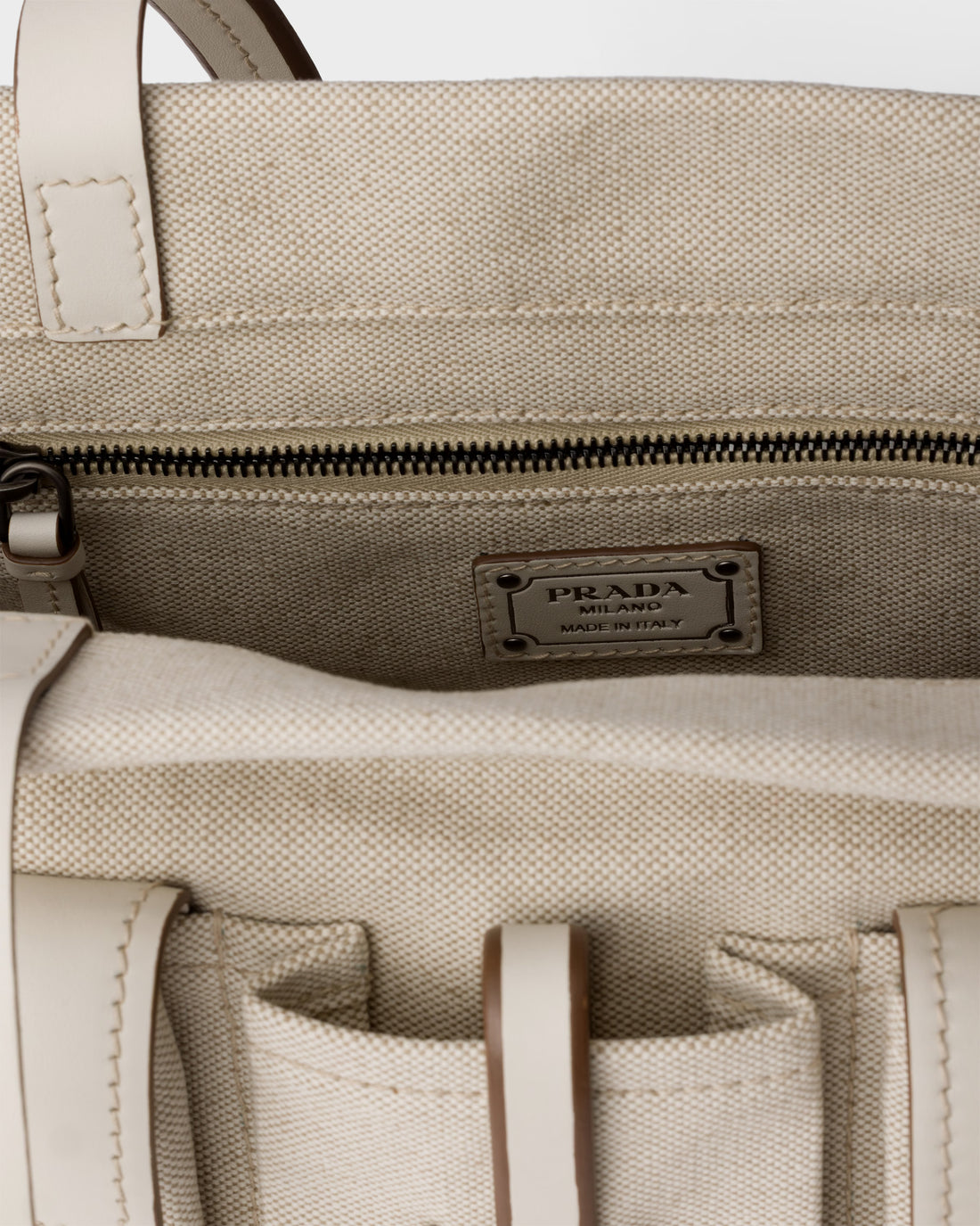 Prada Route large canvas and leather tote bag