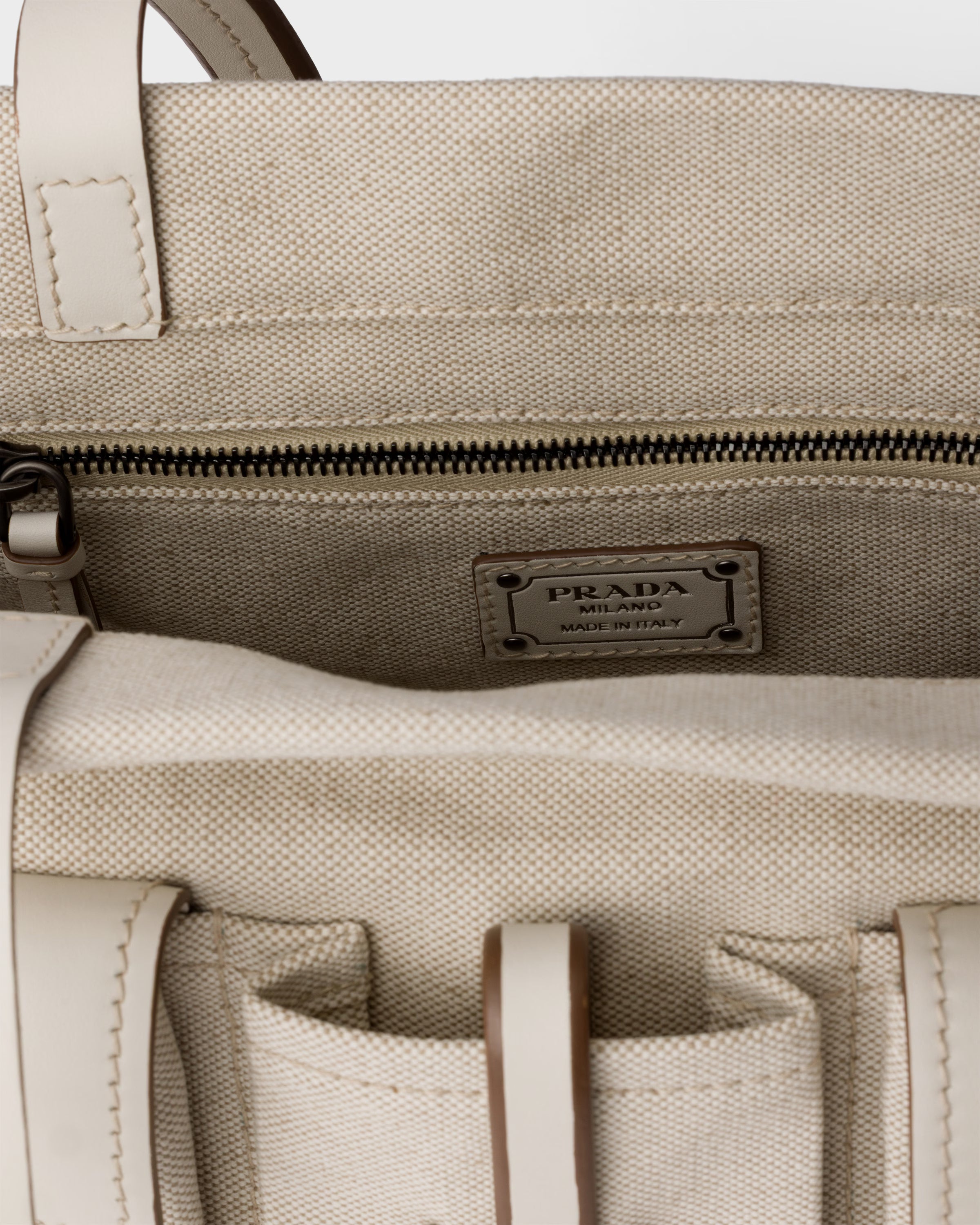 Prada Route large canvas and leather tote bag