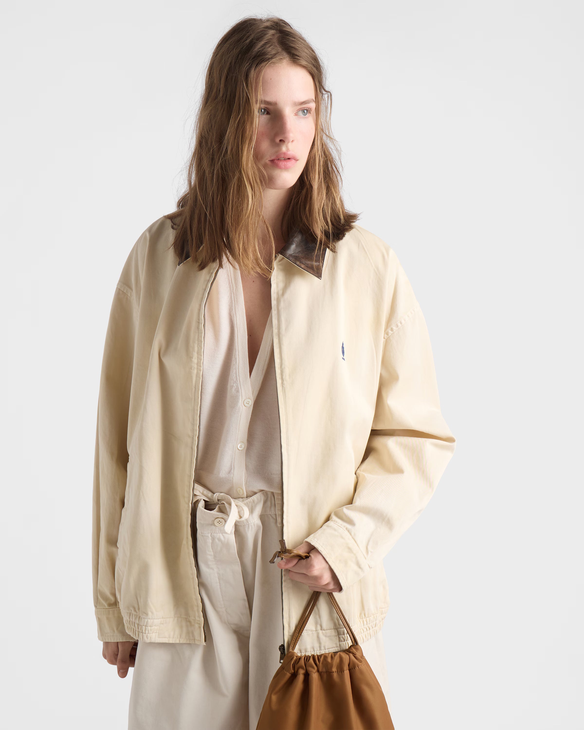 Embroidered garment-dyed old gabardine blouson jacket