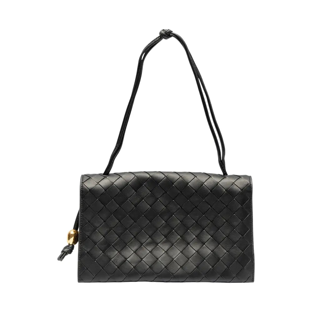 Bottega Veneta Trio Small Intrecciato Leather Shoulder Bag Black GHW